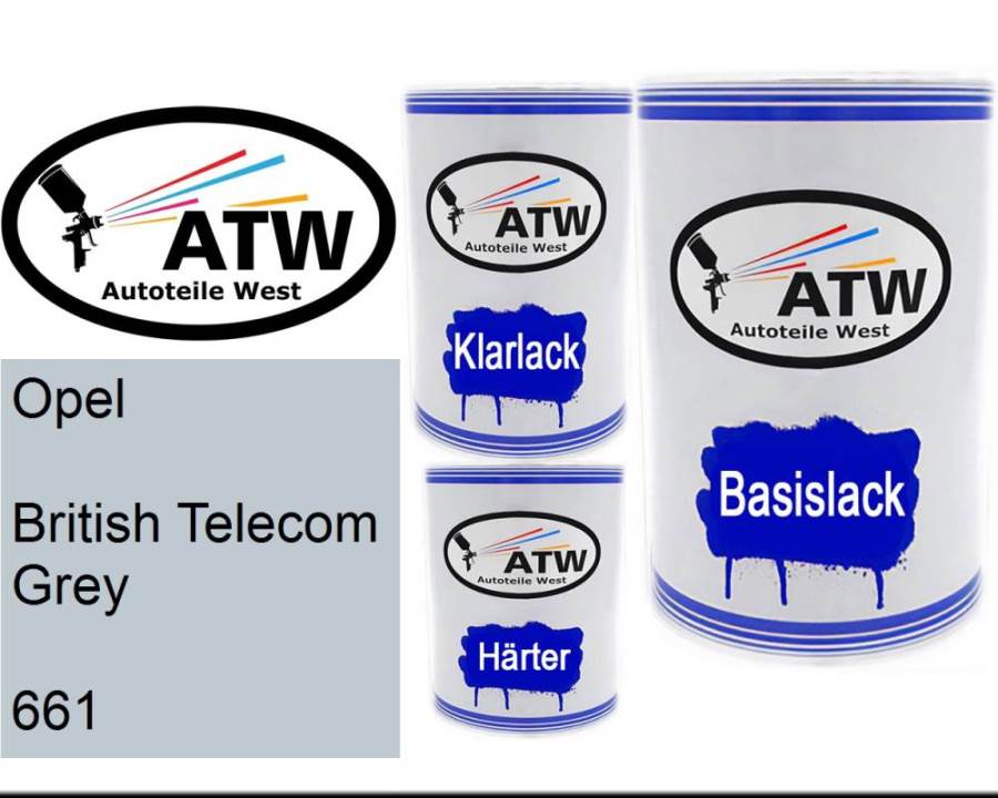 Opel, British Telecom Grey, 661: 500ml Lackdose + 500ml Klarlack + 250ml Härter - Set, von ATW Autoteile West.